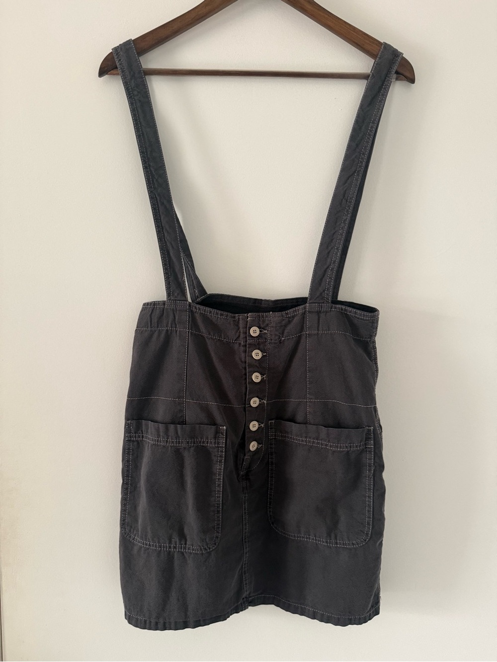 Free People Black Denim Suspender Skirt